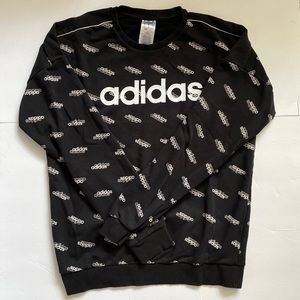 Adidas Sweater Adult Medium Black All Over Print Pullover Logo Mens Spell Out